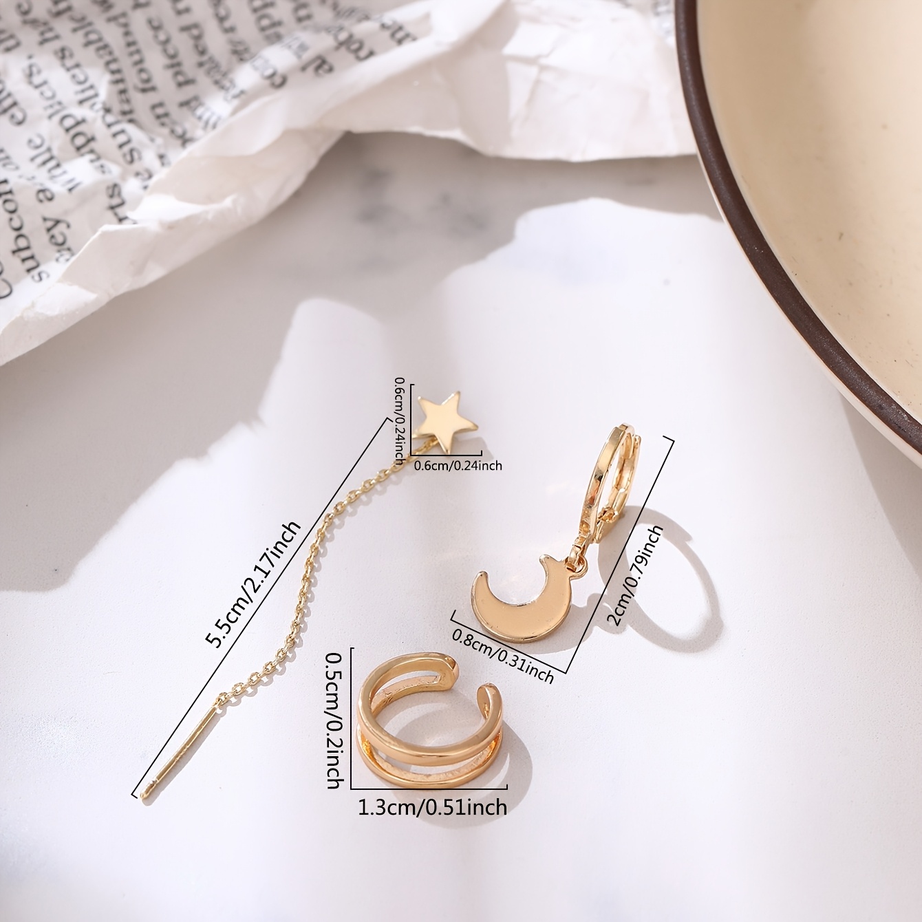 Women's Middle Eastern Ramadan Star Ear Thread Moon Drop Set